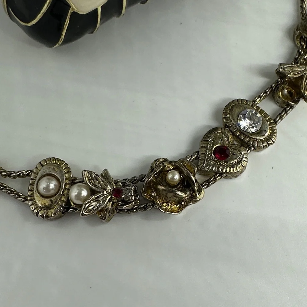 Vintage Sliding Charm Gold Bracelet with Twelve Charms
